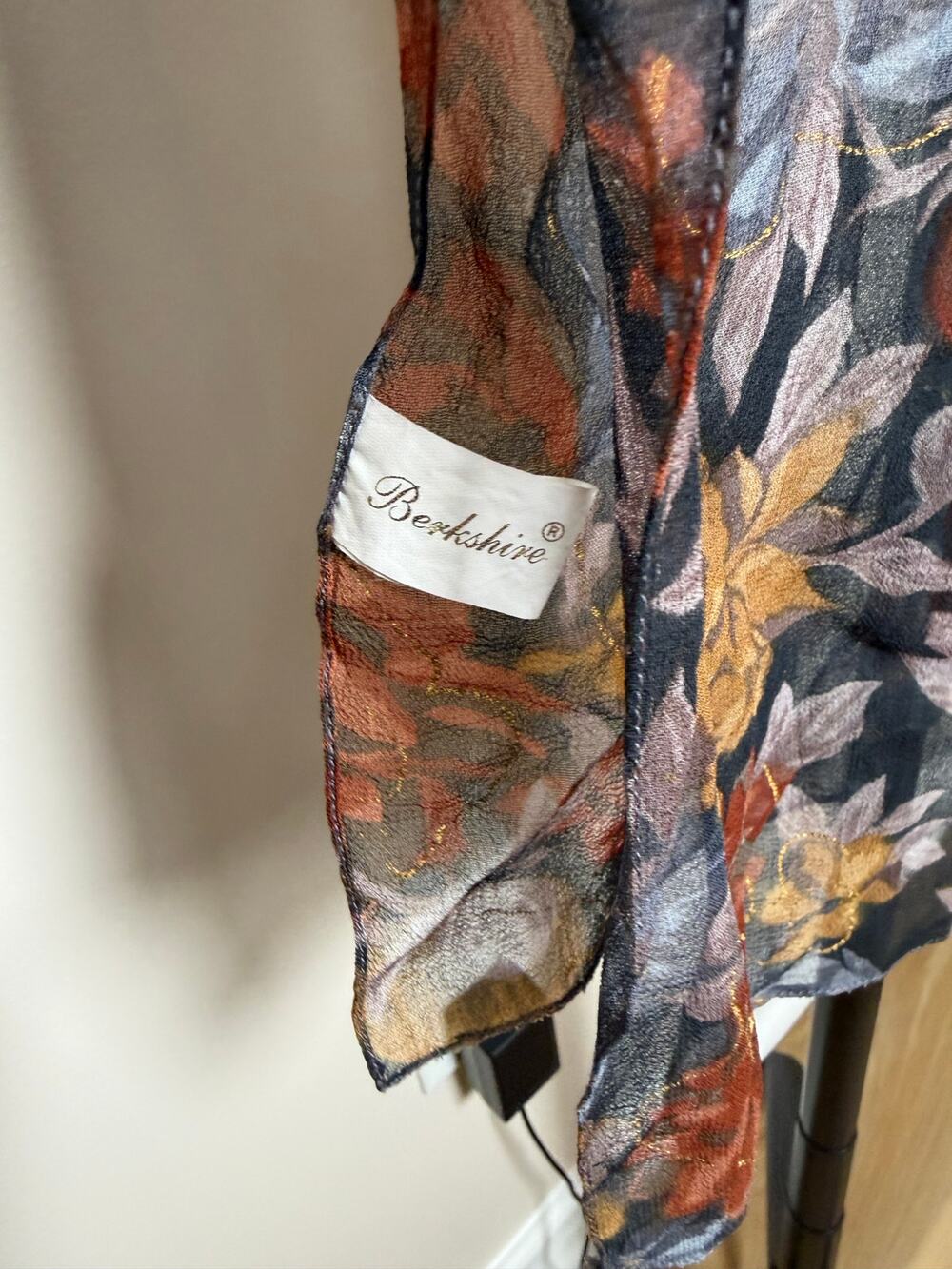 Berkshire 100% Rayon Dark Gothic Floral Scarf with Gold Accents